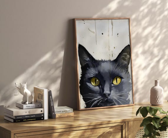 Halloween Cat Vintage Wall Art Dark Academia Decoration Print Retro Decor Trendy Apartment Moody Poster Instant