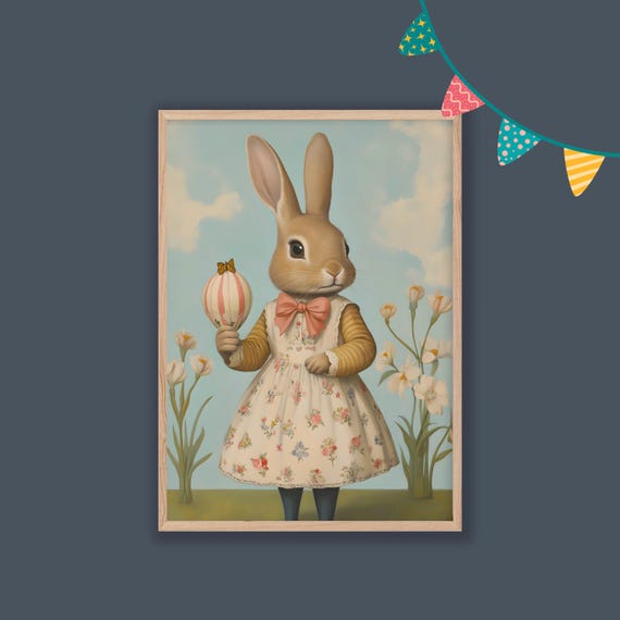 Bunny Nursery Decor Baby Room Wall Art Nursery Decor Prints Animal Boho Kids Room Decor Instant Playroom Print
