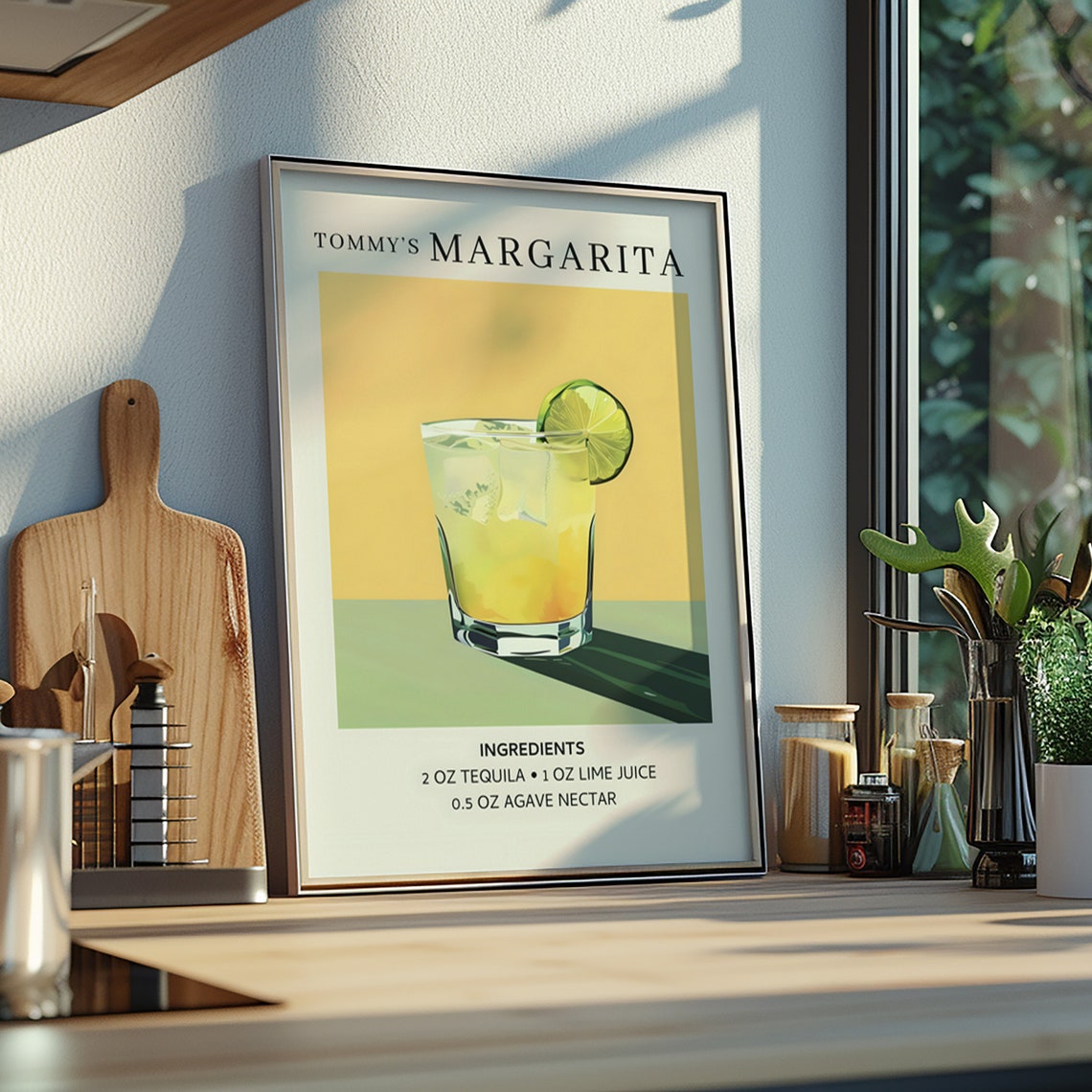 Tommy's Margarita Cocktail Recipe Art Print Sunny Kitchen Decor