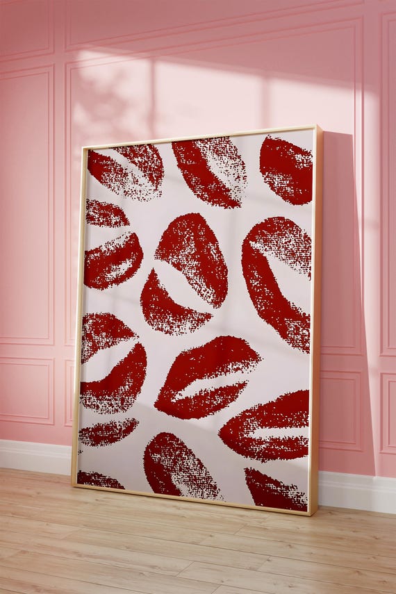 Kisses Wall Art Print Vintage Bar Cart Retro Aesthetic Kitchen Decor Poster Apartment Funky Decor Instant