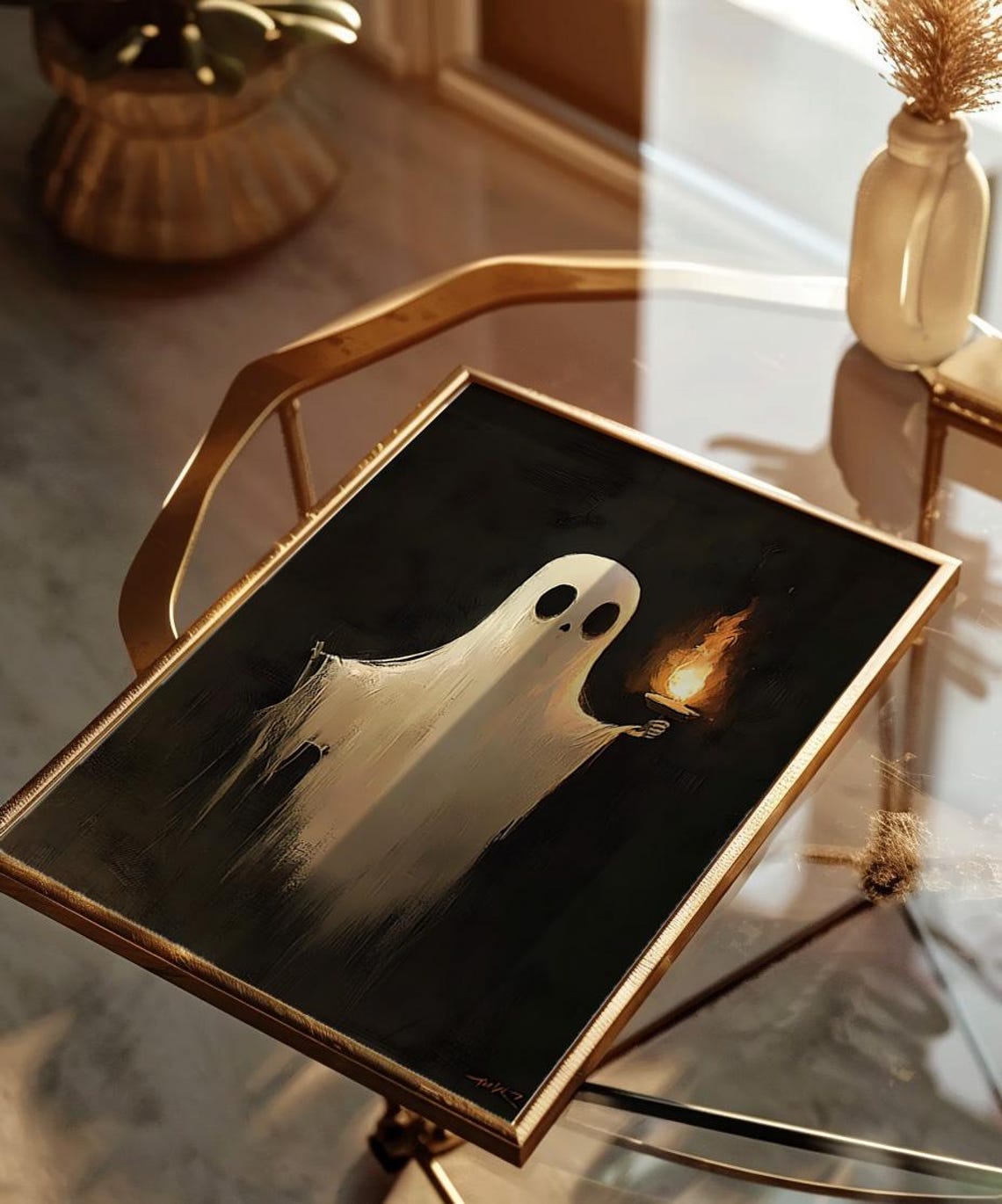 Halloween Ghost Holding Candle Vintage Dark Moody Oil Painting Poster - Image 3