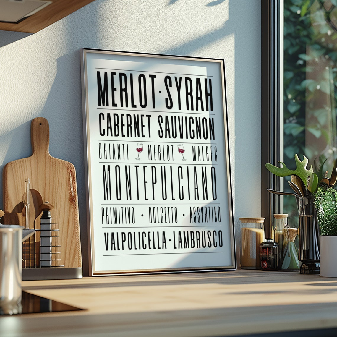 Red Wine Types Typography Wall Art Merlot Cabernet Kitchen Decor - Image 2