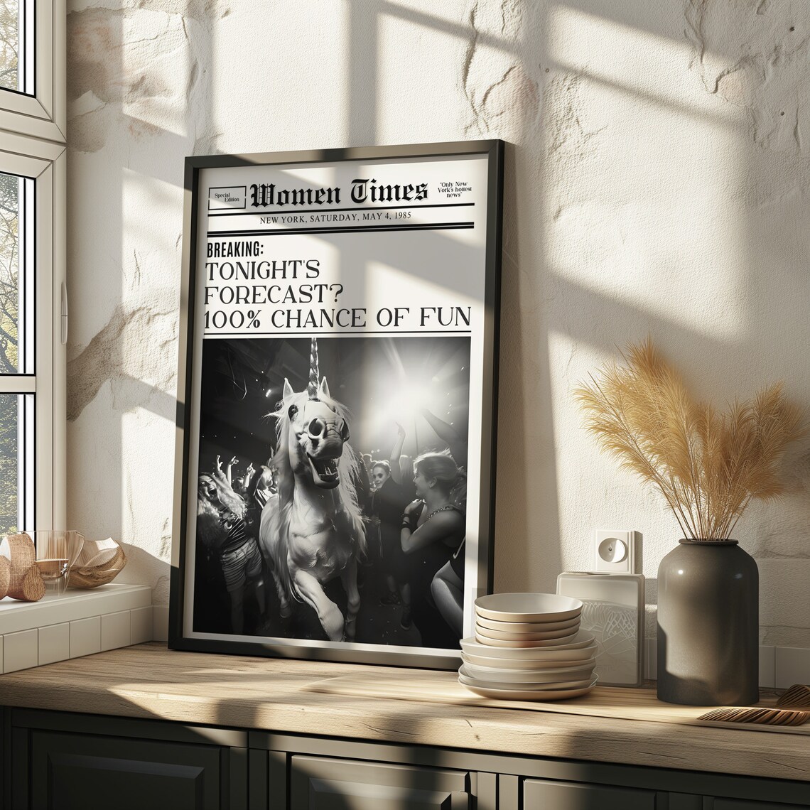 Women Times Newspaper 100 Percent Chance of Fun Party Art Poster