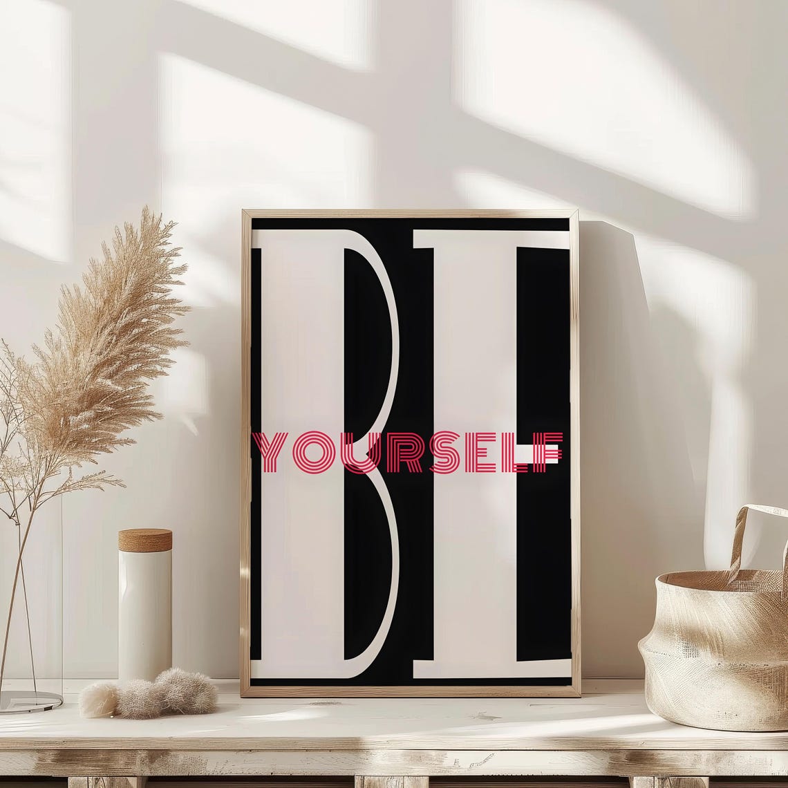 Be Yourself Motivational Quote Black and White Typography Print