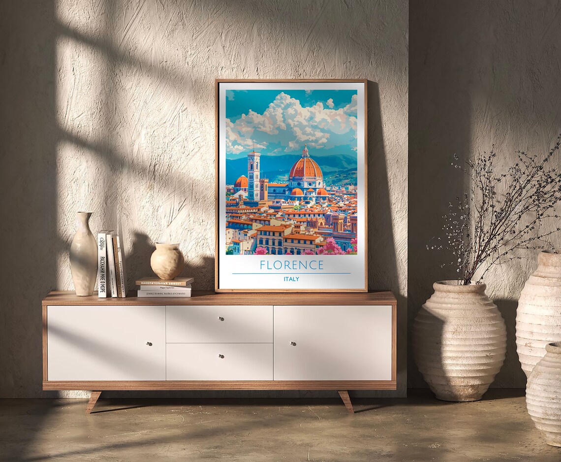 Florence Italy Duomo Cathedral Retro Travel Sunny Tuscany Poster - Image 3