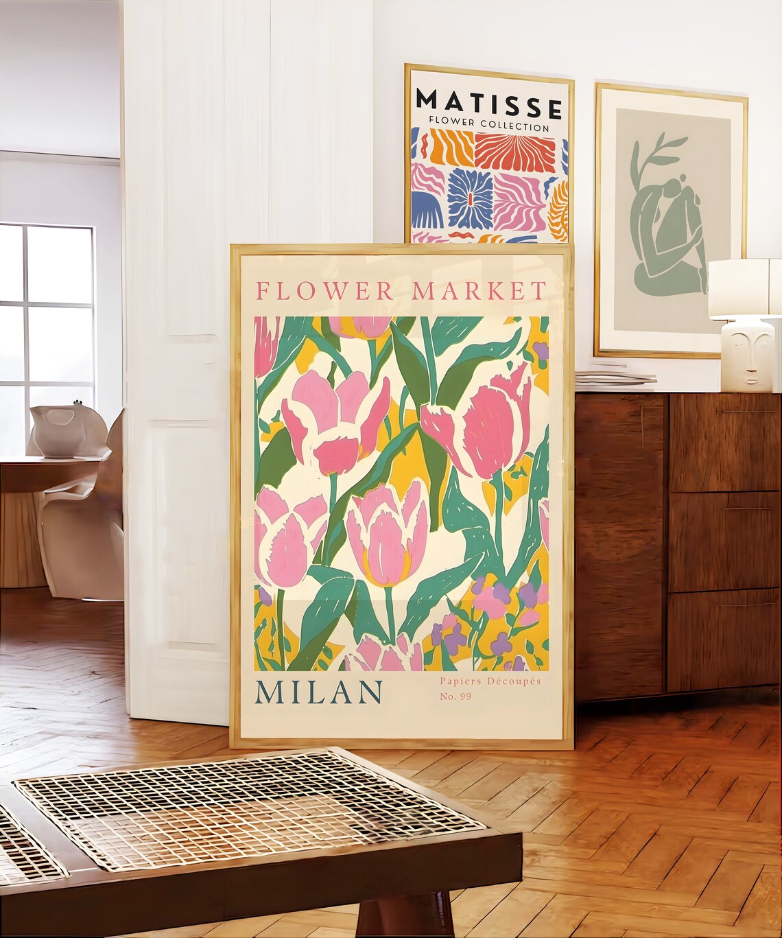 Milan Flower Market Bold Pink Tulip Blooms Botanical Wall Print - Image 4