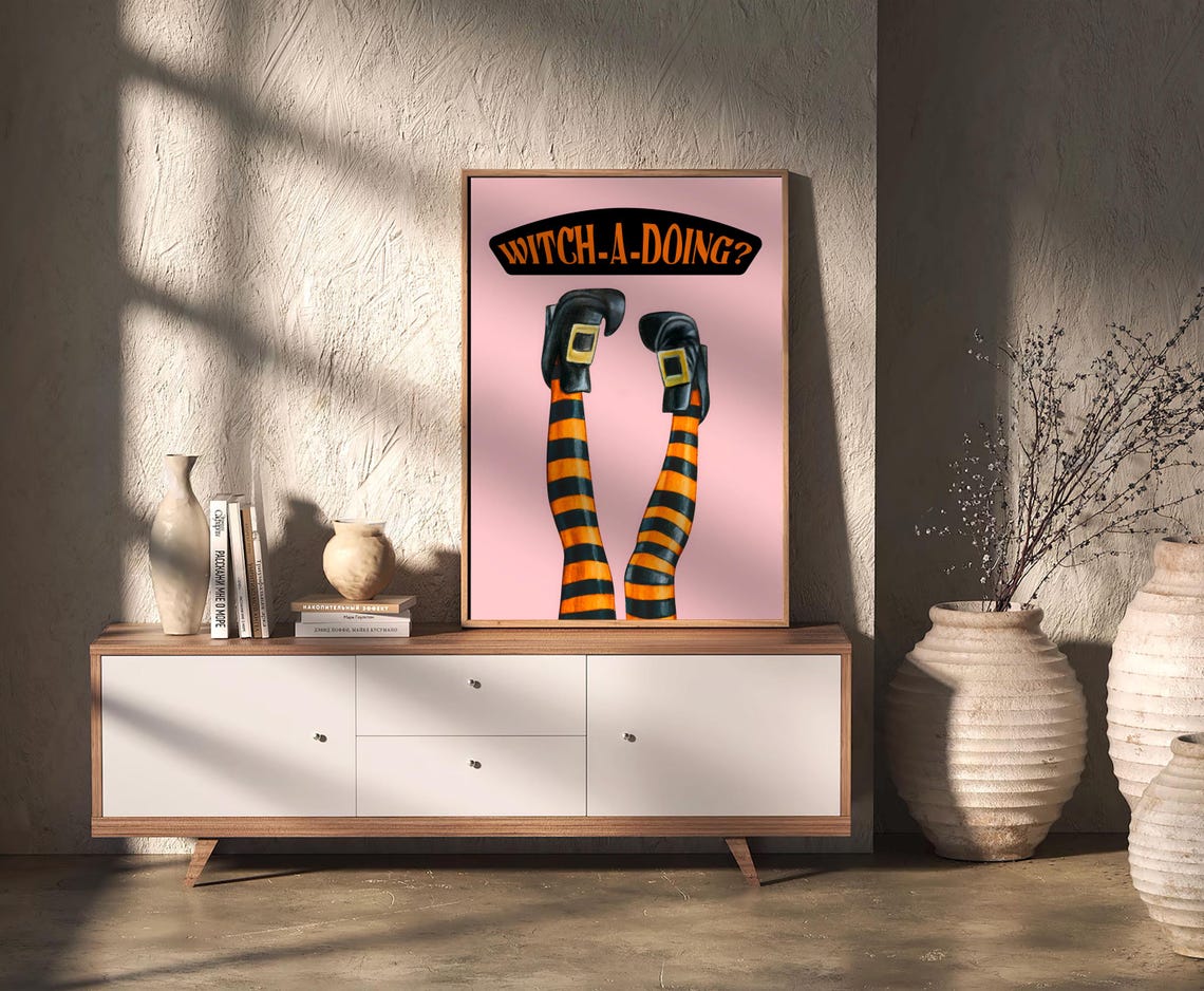 Witch-A-Doing Funny Quote Pink Witch Legs Spooky Halloween Poster - Image 3