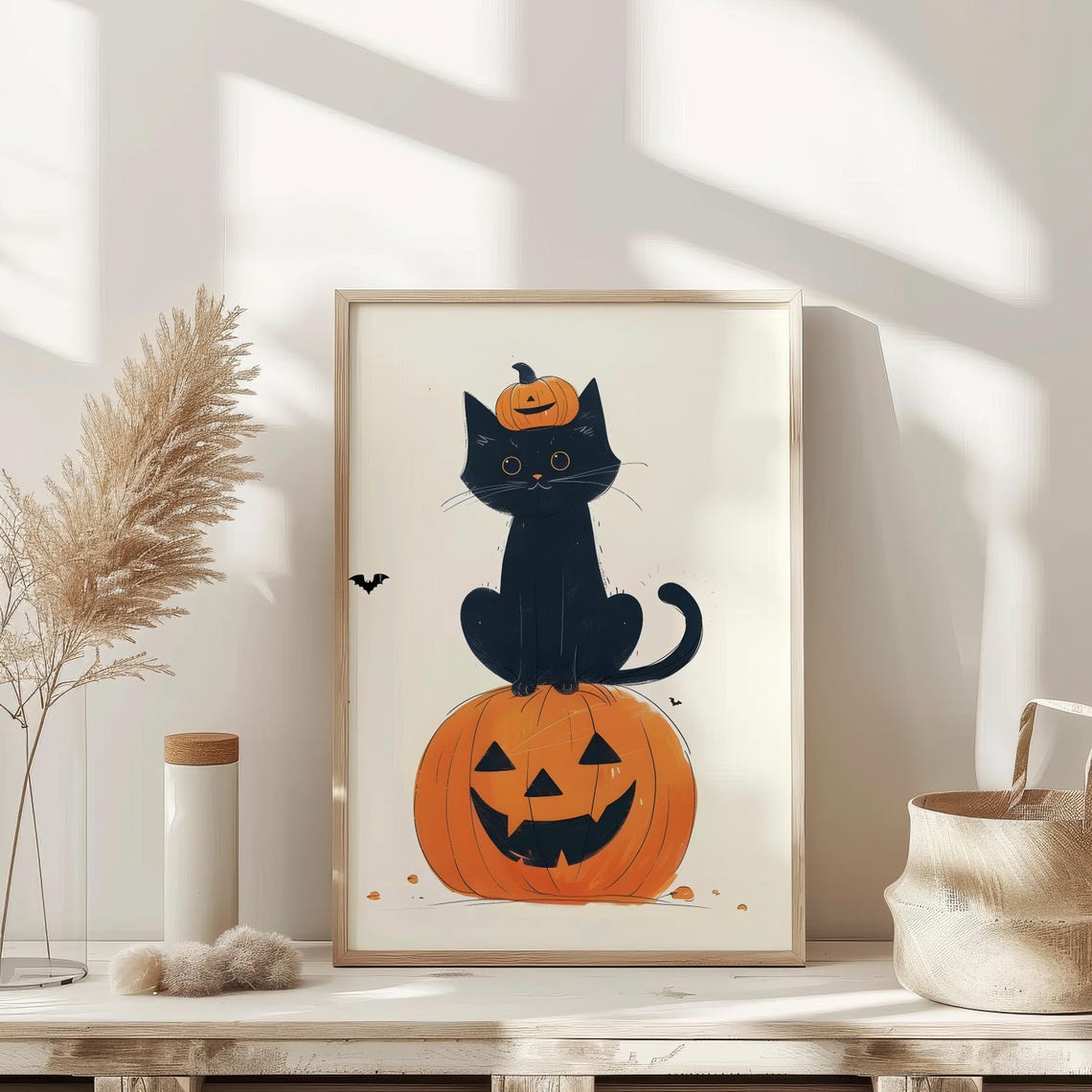 Black Cat Sitting On Jack O Lantern Cute Vintage Halloween Poster - Image 3