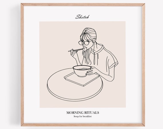 Illustration Of An Asian Girl Eating Soup Wall Art Female Print