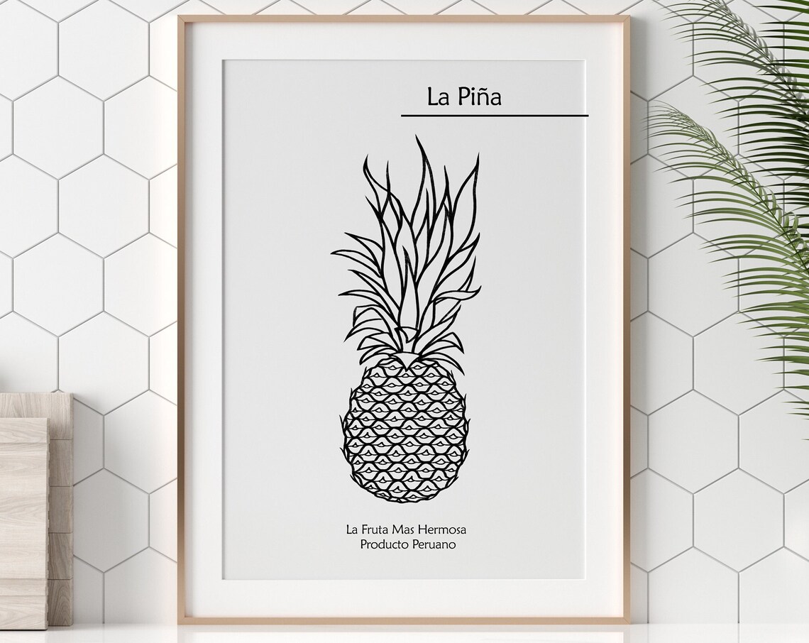 Pineapple Black And White Illustration Art Print