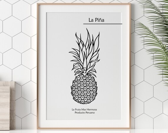 Pineapple Black And White Illustration Art Print