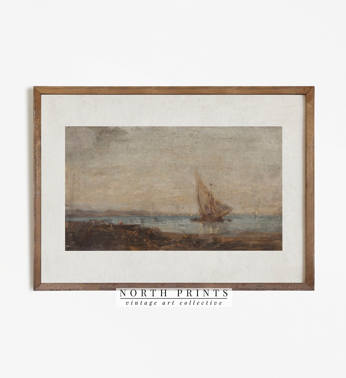 Antique Sailboat Seascape Warm Earth Tones Vintage Ocean Poster