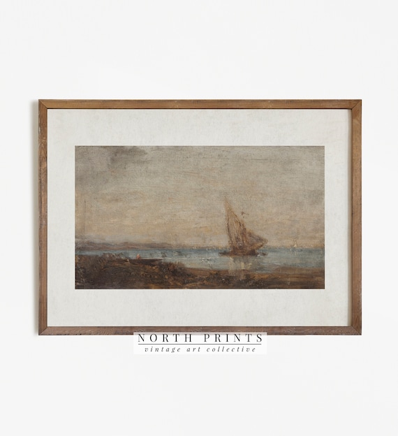 Antique Sailboat Seascape Warm Earth Tones Vintage Ocean Poster