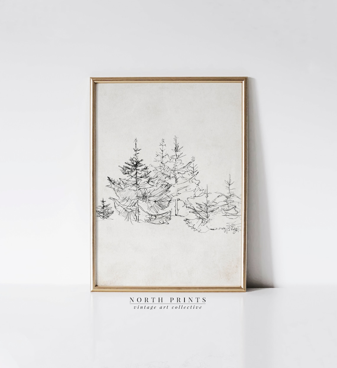 Rustic Winter Sketch Pine Christmas Tree Art Print