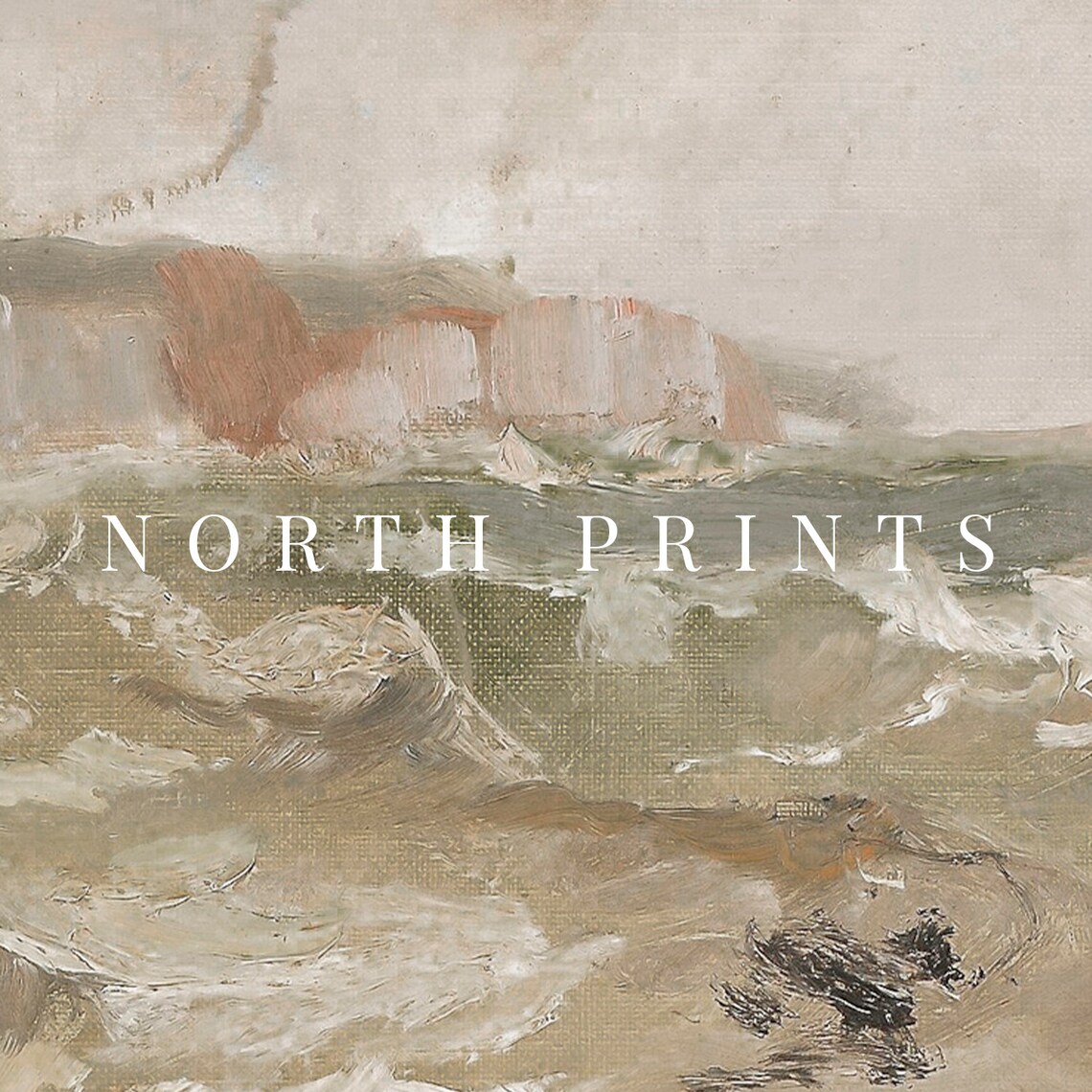 Muted Neutral Green Coastal Abstract Vintage Art Print - Image 3