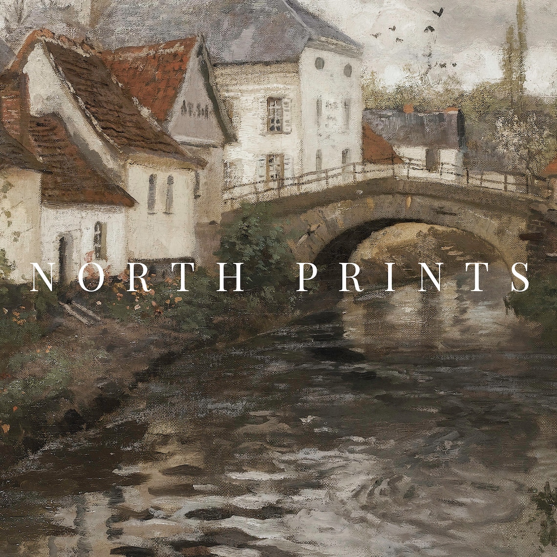 European Canal Vintage Painting, Autumn Farmhouse Art Print - Image 2