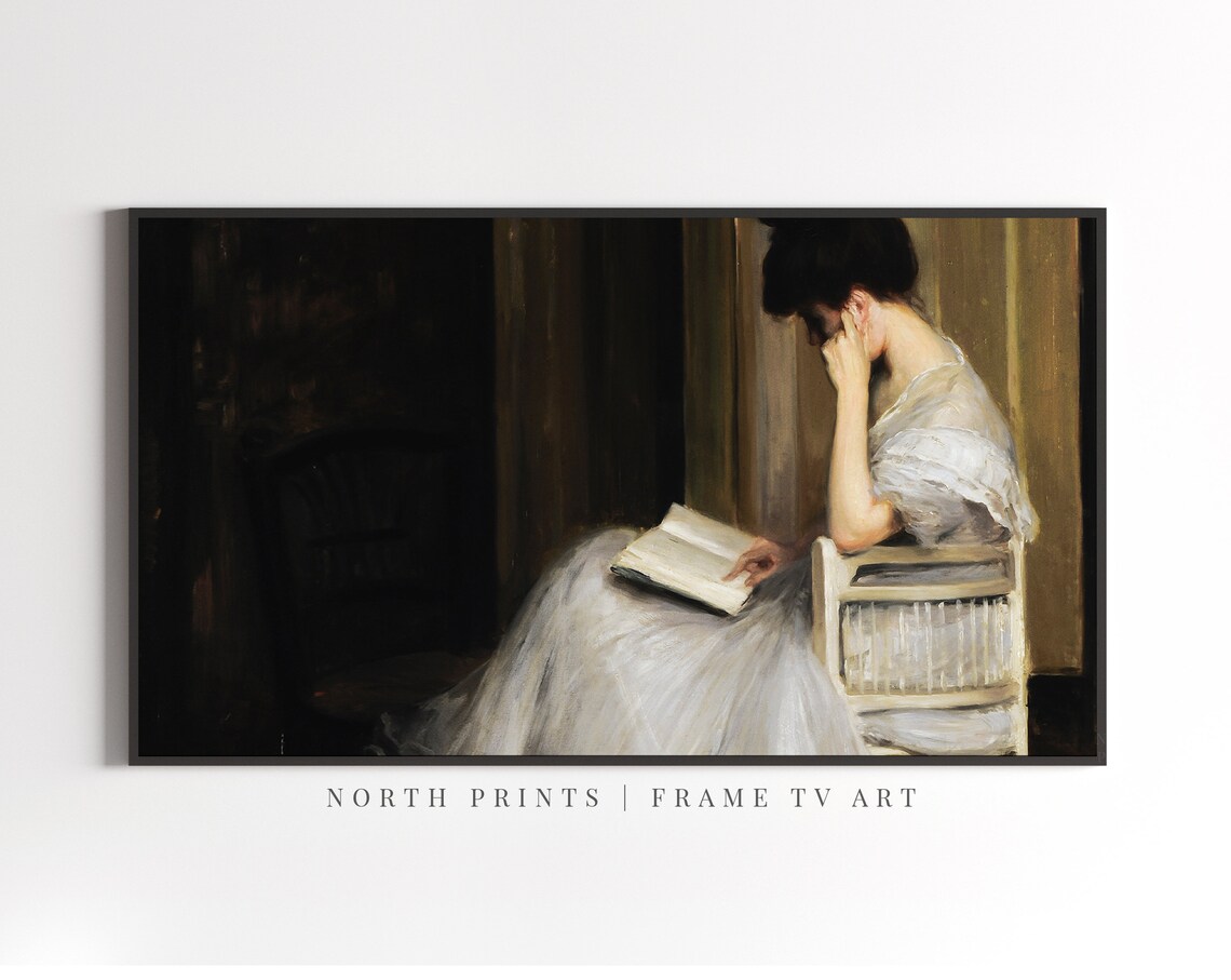 Vintage Moody Portrait of Woman Reading, Art Print - Image 2