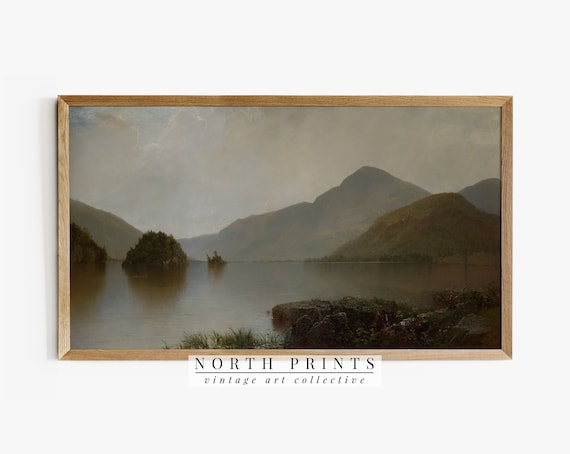 Rustic Moody Lake Landscape Vintage Art Print