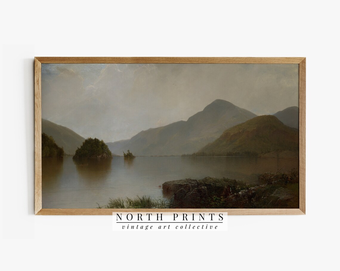 Rustic Moody Lake Landscape Vintage Art Print