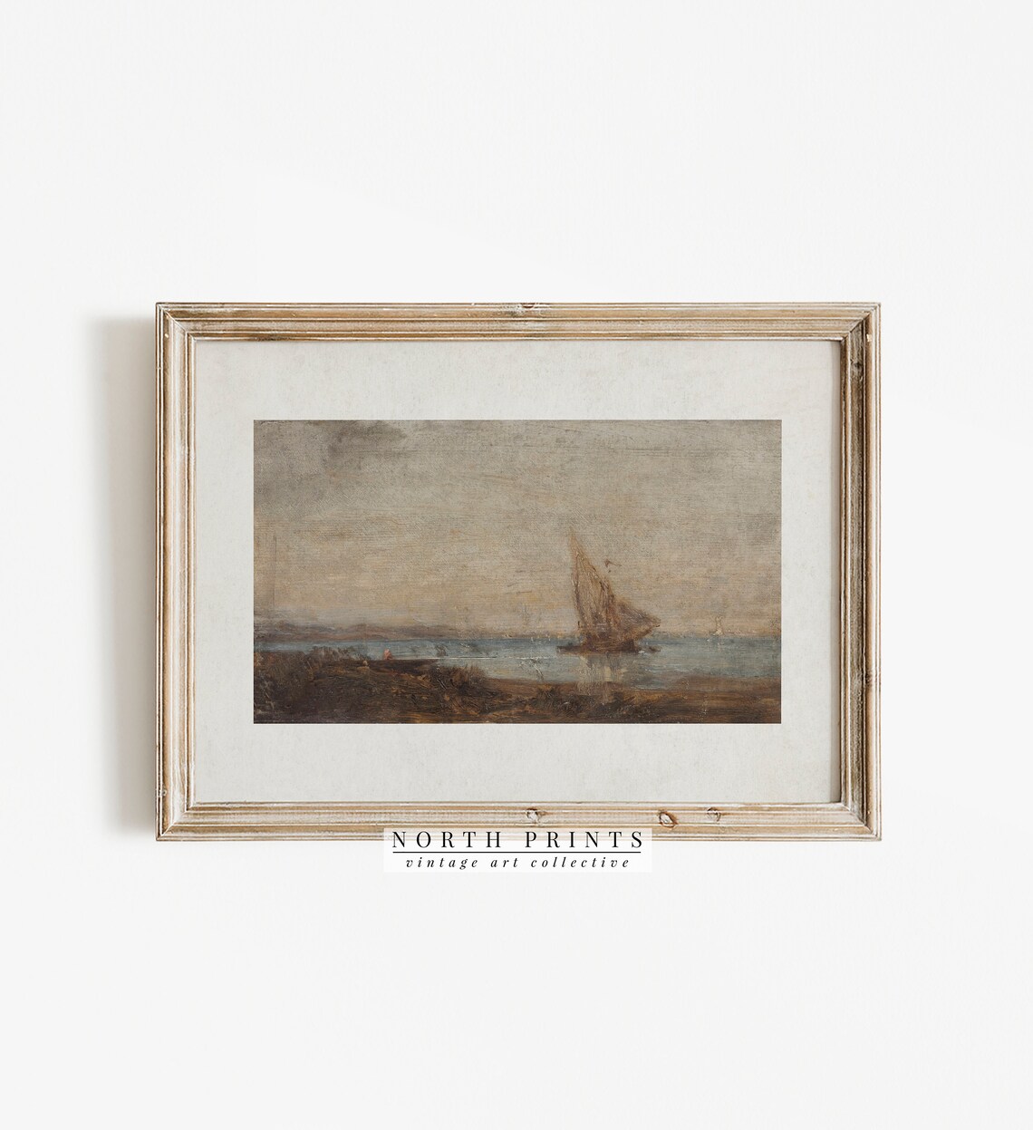 Antique Sailboat Seascape Warm Earth Tones Vintage Ocean Poster - Image 2