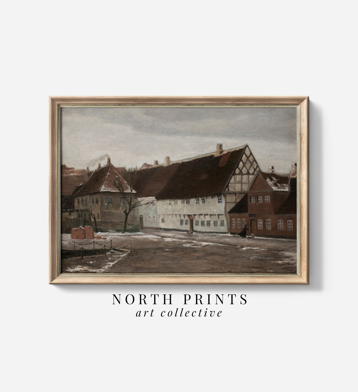 Vintage Winter Village Painting Poster, Moody Decor - Image 3