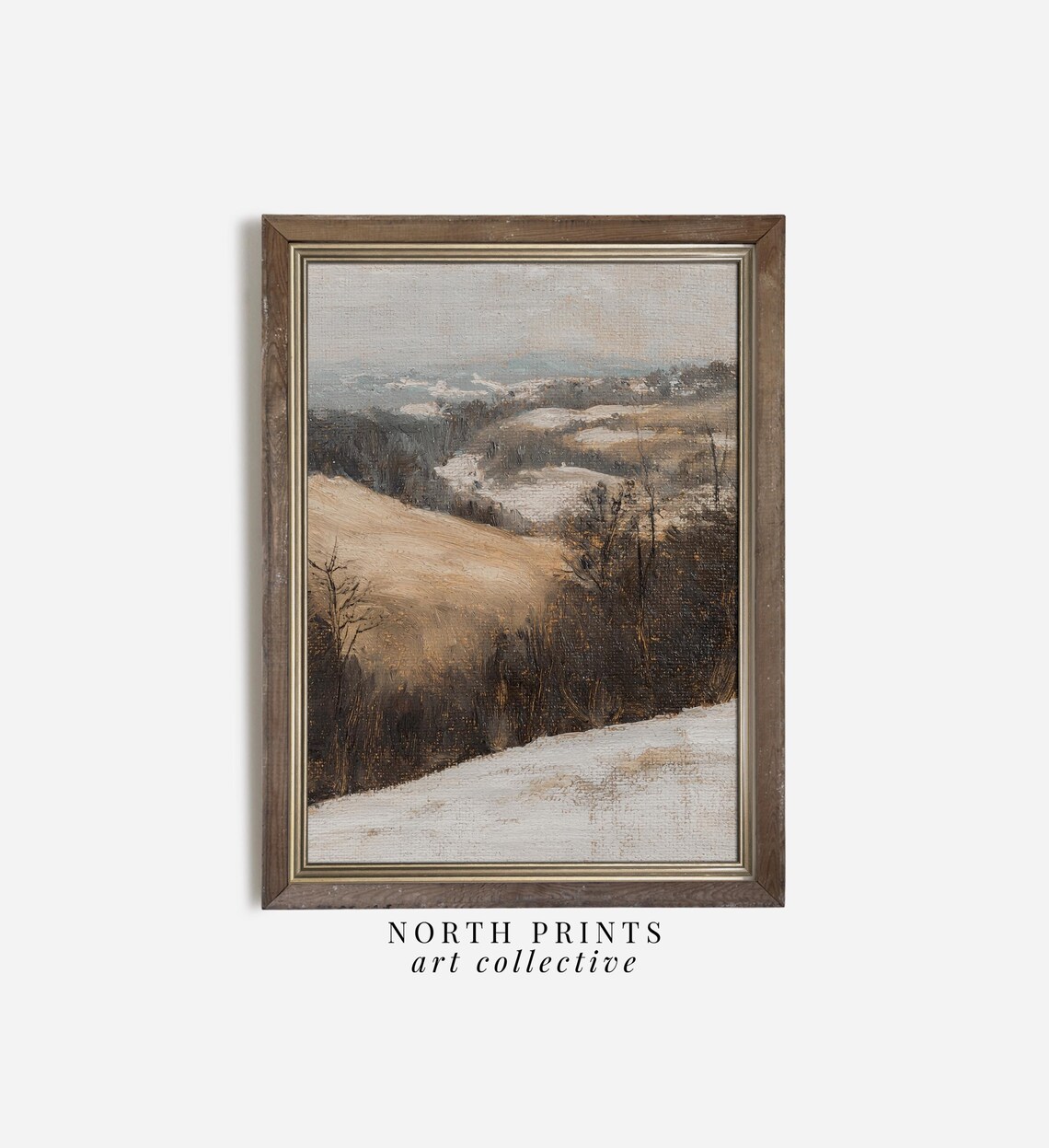 Rustic Winter Landscape Art Print, Farmhouse Christmas