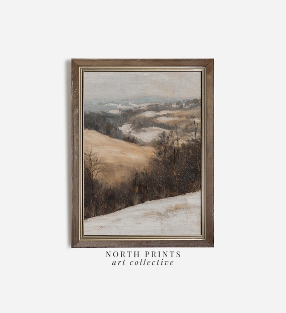 Rustic Winter Landscape Art Print, Farmhouse Christmas