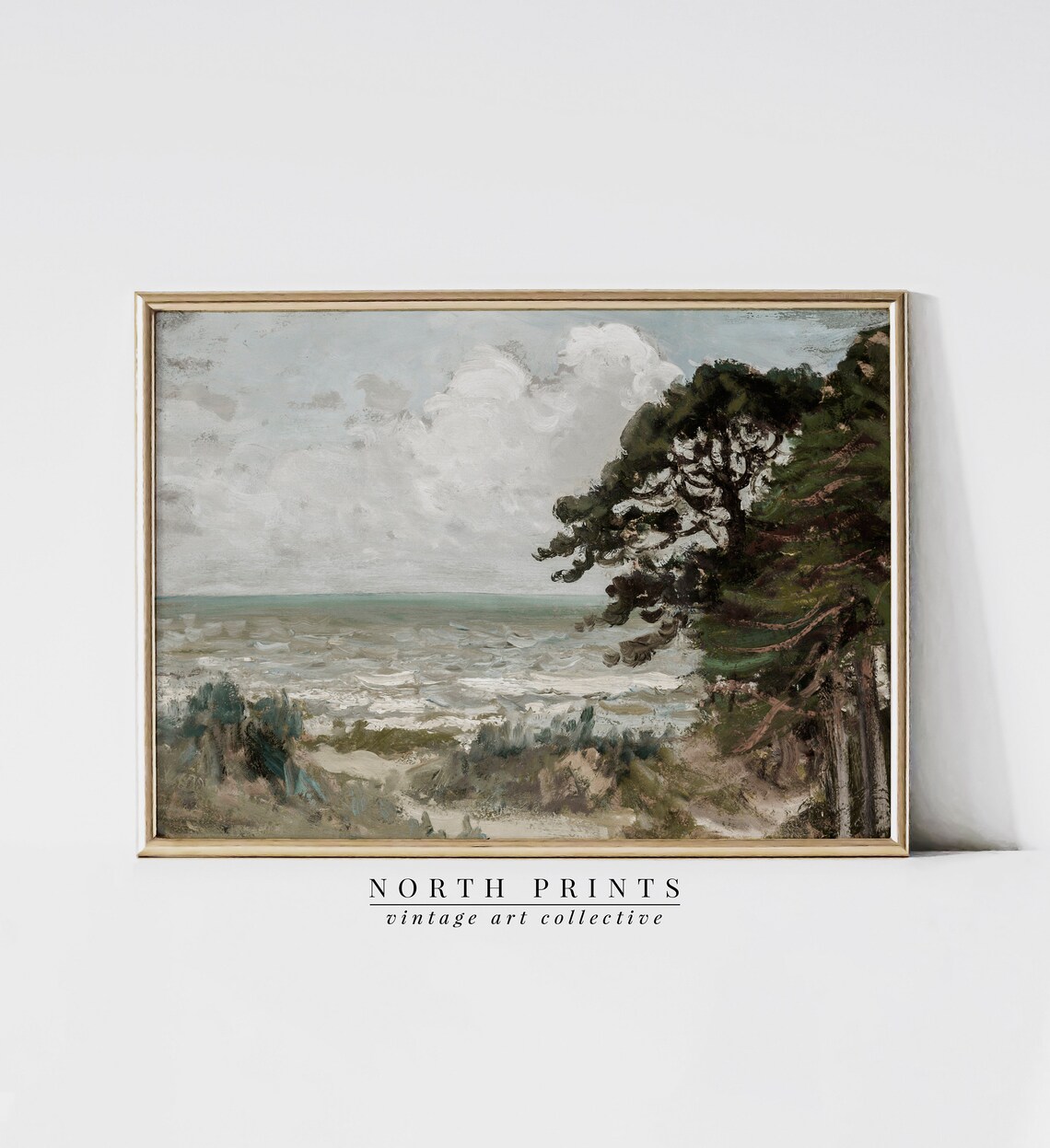 Rustic Coastal Oil Painting Vintage Beach Art Print