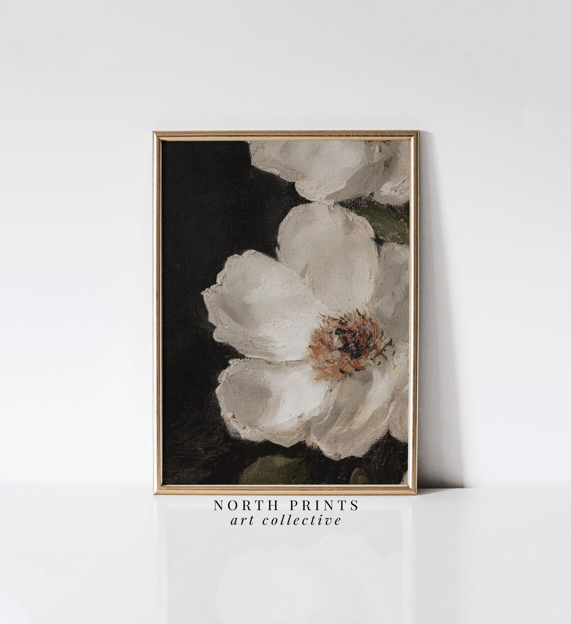 White Flower Still Life Painting Moody Dark Wall Decor Botanical Floral North Prints 8 35