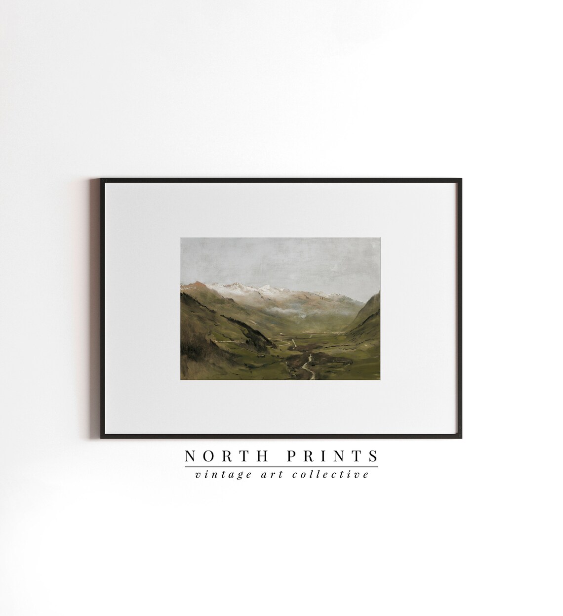 Mountain Landscape Painting, Antique Muted Green Art Print - Image 4