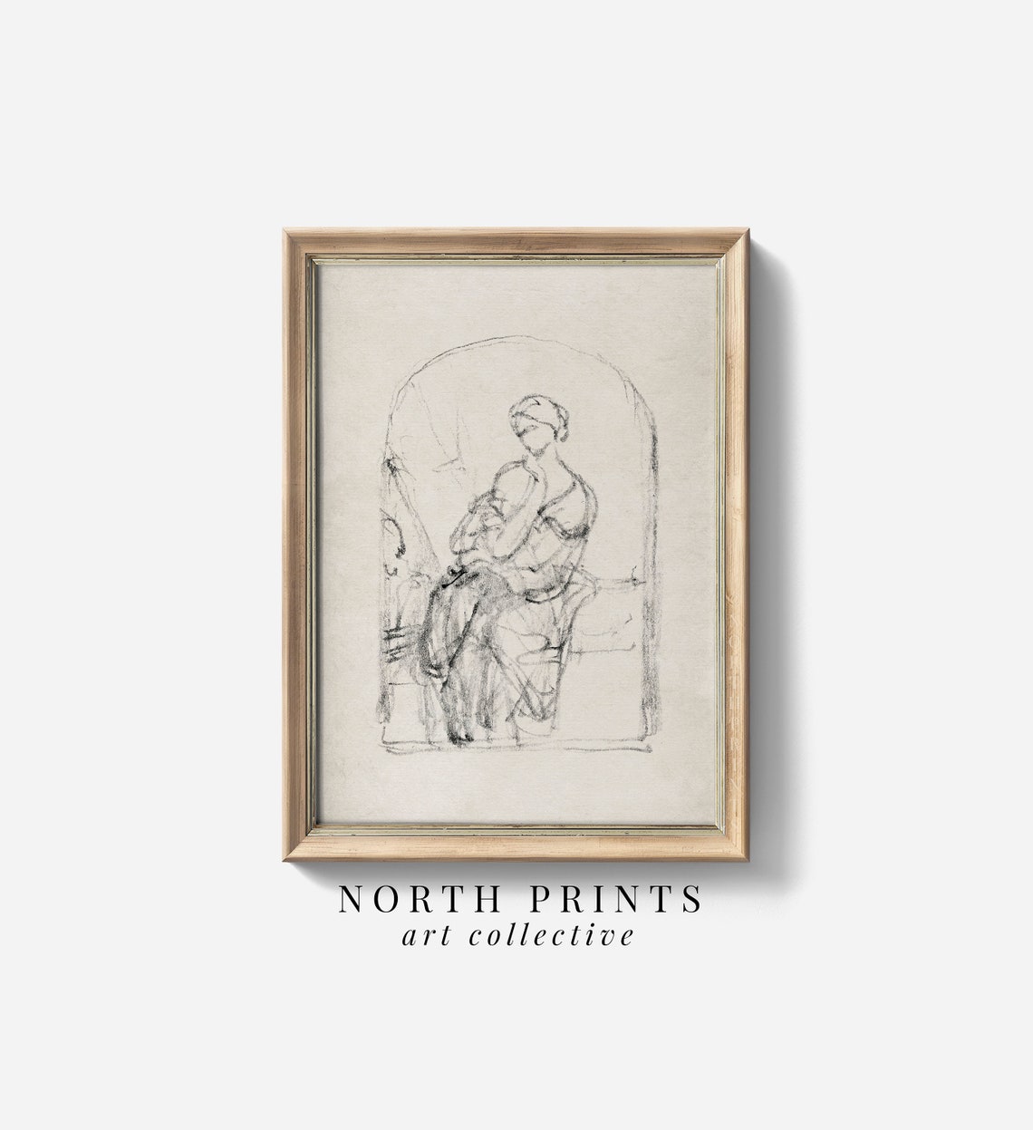 Antique Minimalist Figure Sketch Archway Classical Pose Poster