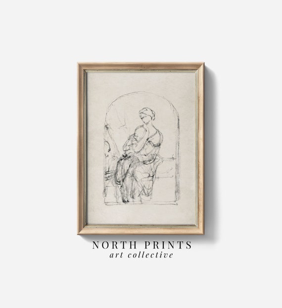 Neutral Wall Art Antique Portrait Sketch Minimalist Archway Drawing North Prints Art Sk 343