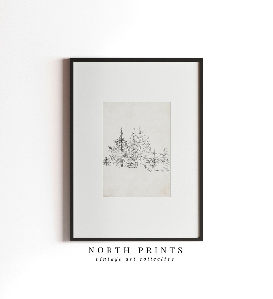Rustic Winter Sketch Pine Christmas Tree Art Print - Image 3