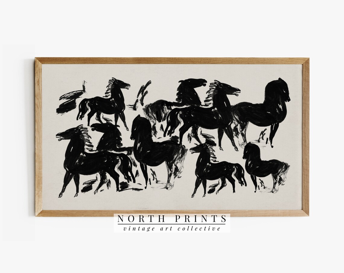 Vintage Abstract Horse Etching Art Print