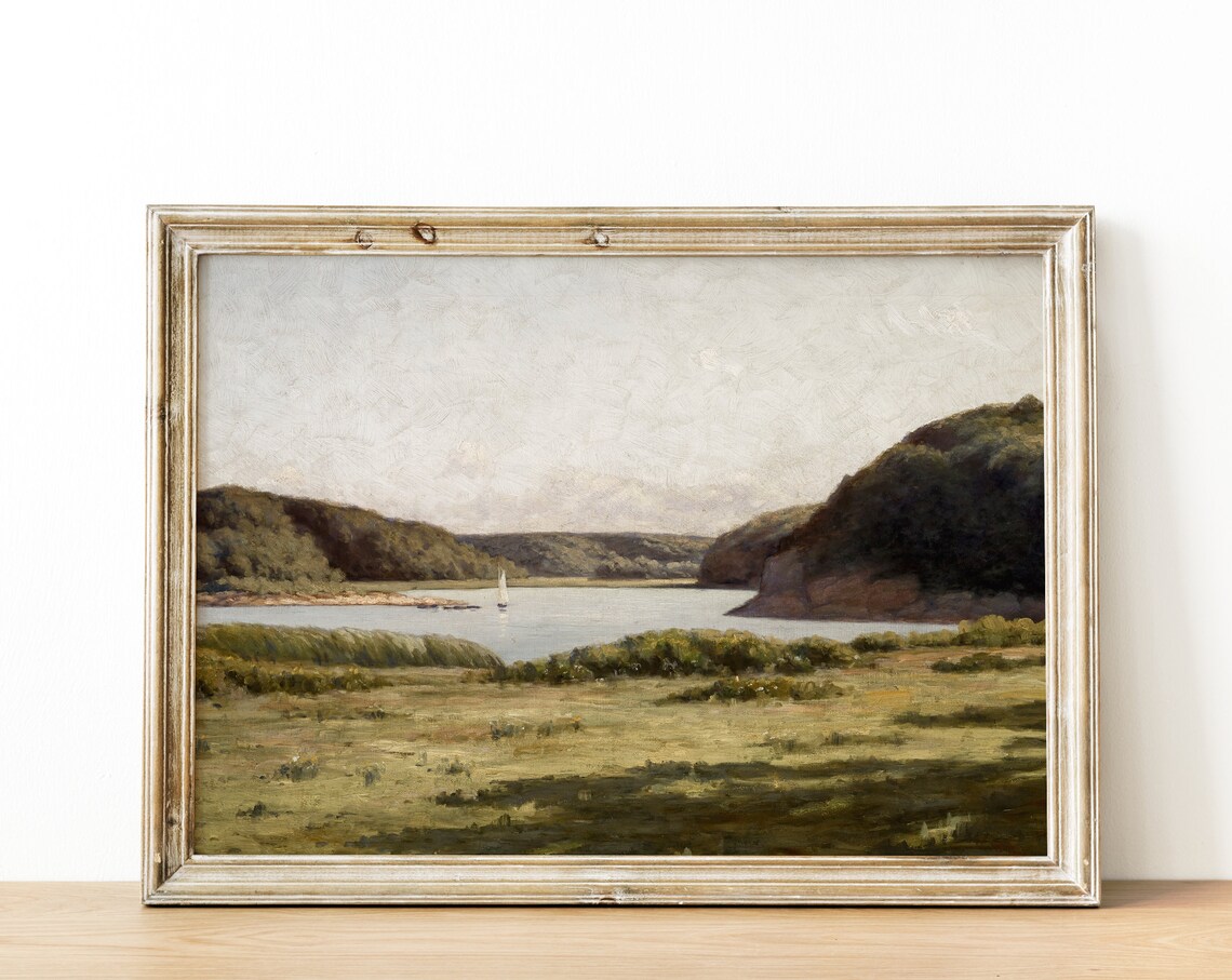 Lake Landscape Vintage Art Print, Sailboat Nautical - Image 3