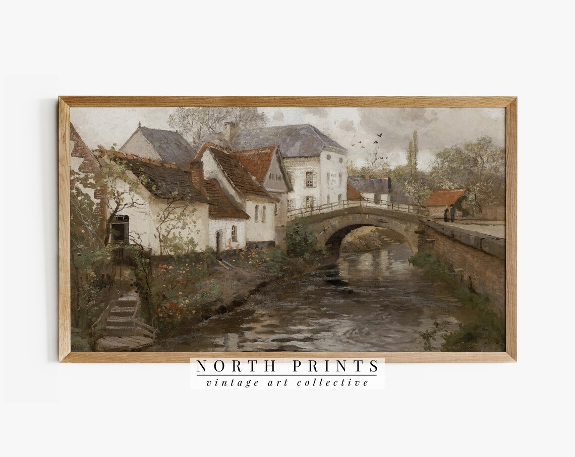 Vintage European Village Landscape Art Print