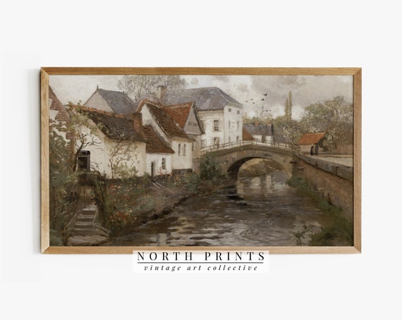 Vintage European Village Landscape Art Print