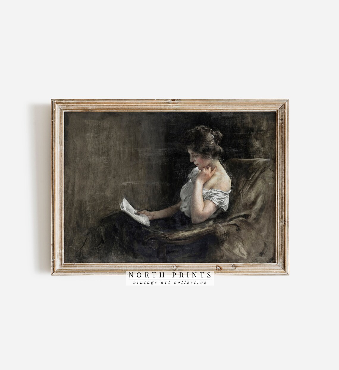 Reading Portrait Painting Dark And Moody Antique Wall Art North Prints 6 03 - Image 3