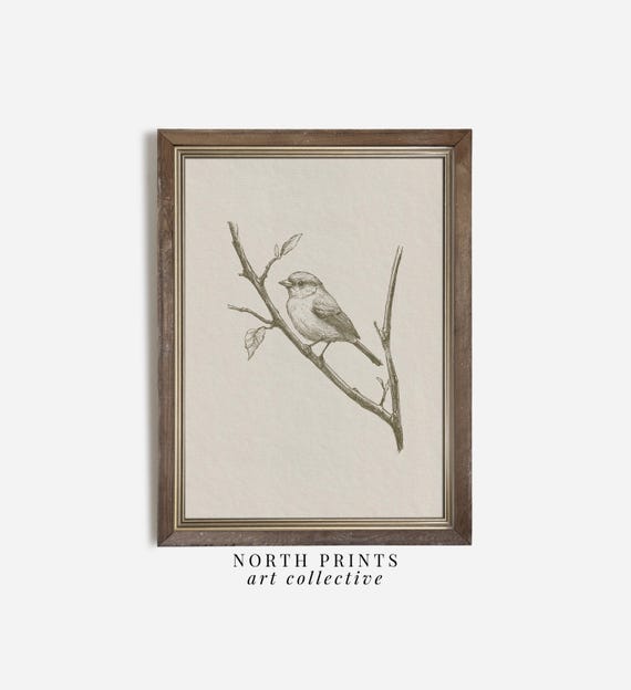 Minimalist Bird Sketch Art Print, Rustic Farmhouse Decor