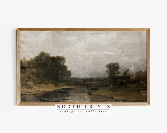 Tv Art Country River Moody Painting Dark Green Landscape Tv345