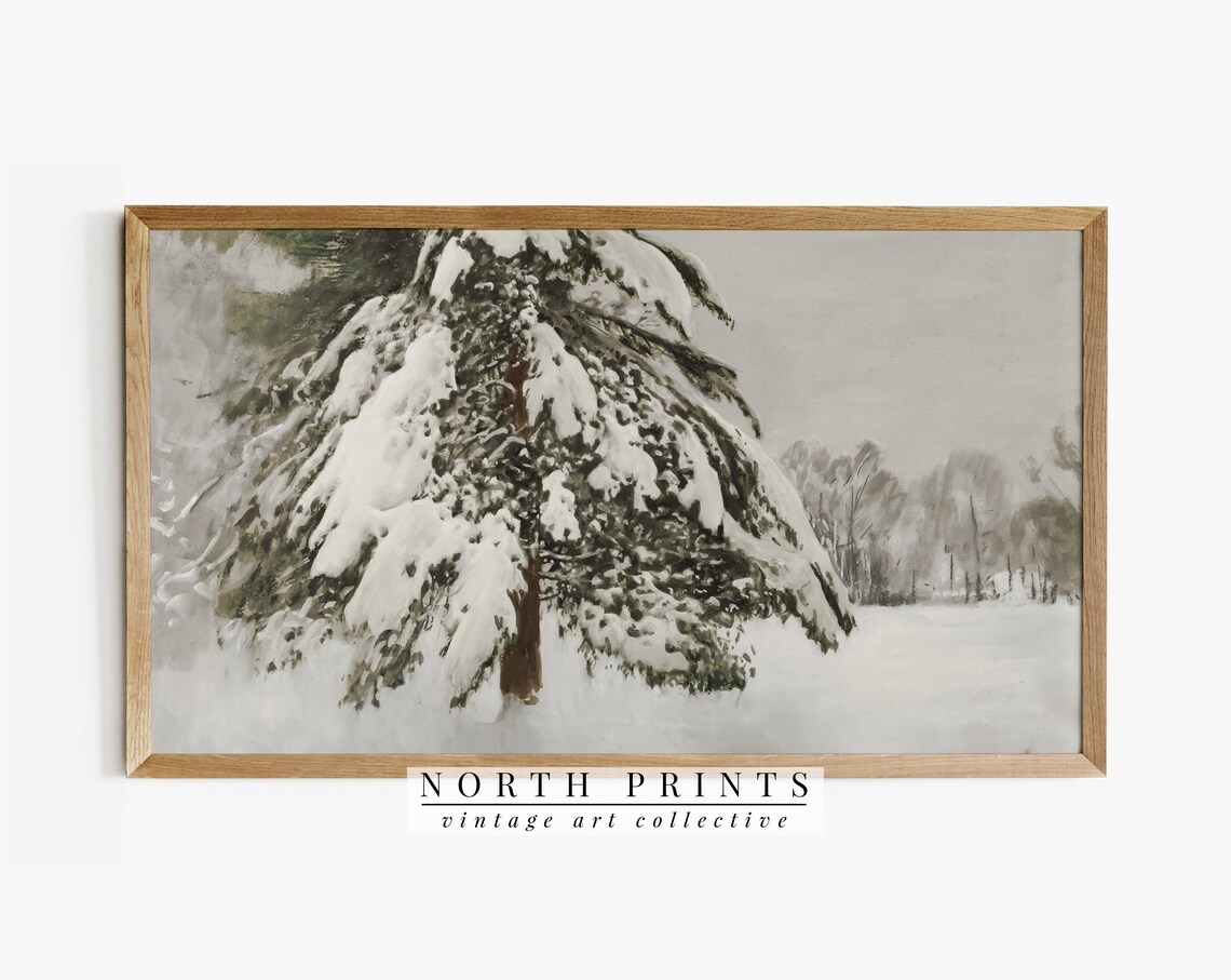 Winter Forest Landscape Painting, Rustic Farmhouse Decor