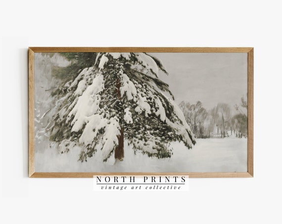 Winter Forest Landscape Painting, Rustic Farmhouse Decor
