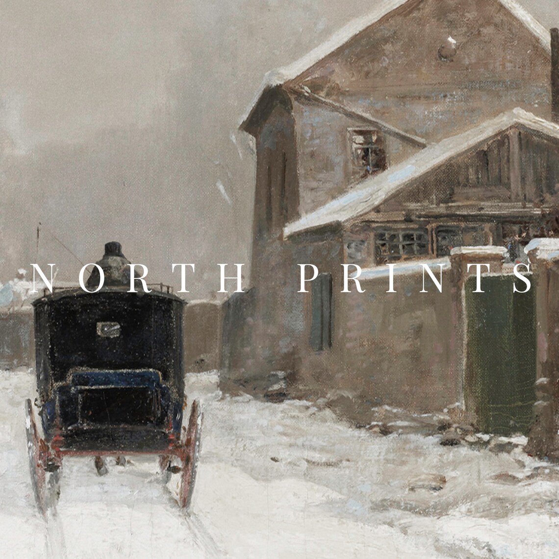 Christmas Farmhouse Vintage Neutral Winter Village Art Print - Image 3