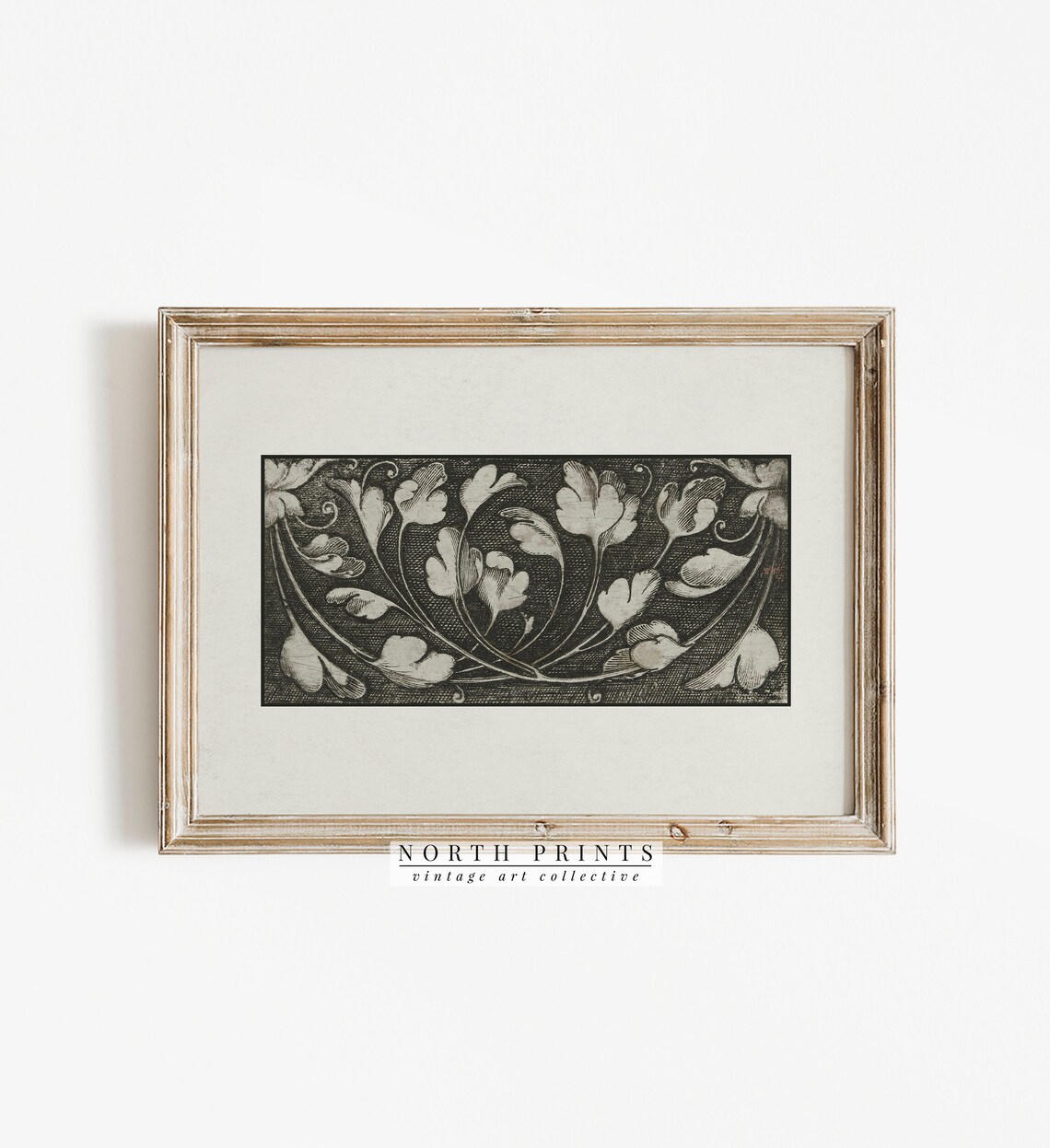 Antique Floral Frieze Engraving Black Ornamental Border Wall Art - Image 2