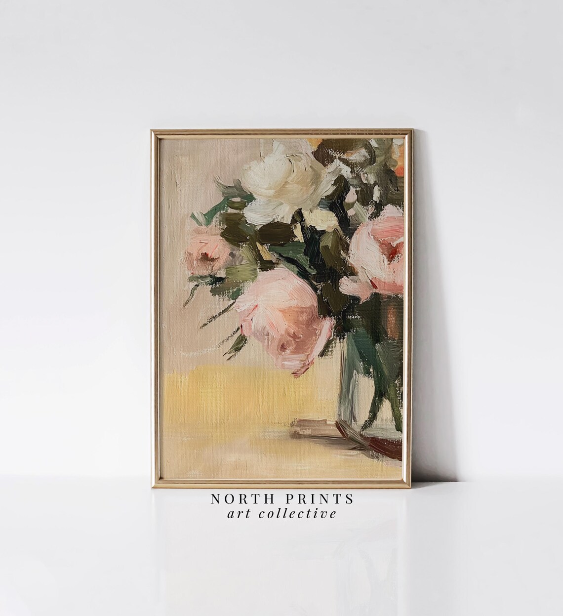 Impressionist Floral Still Life Pink Roses Oil Painting Poster