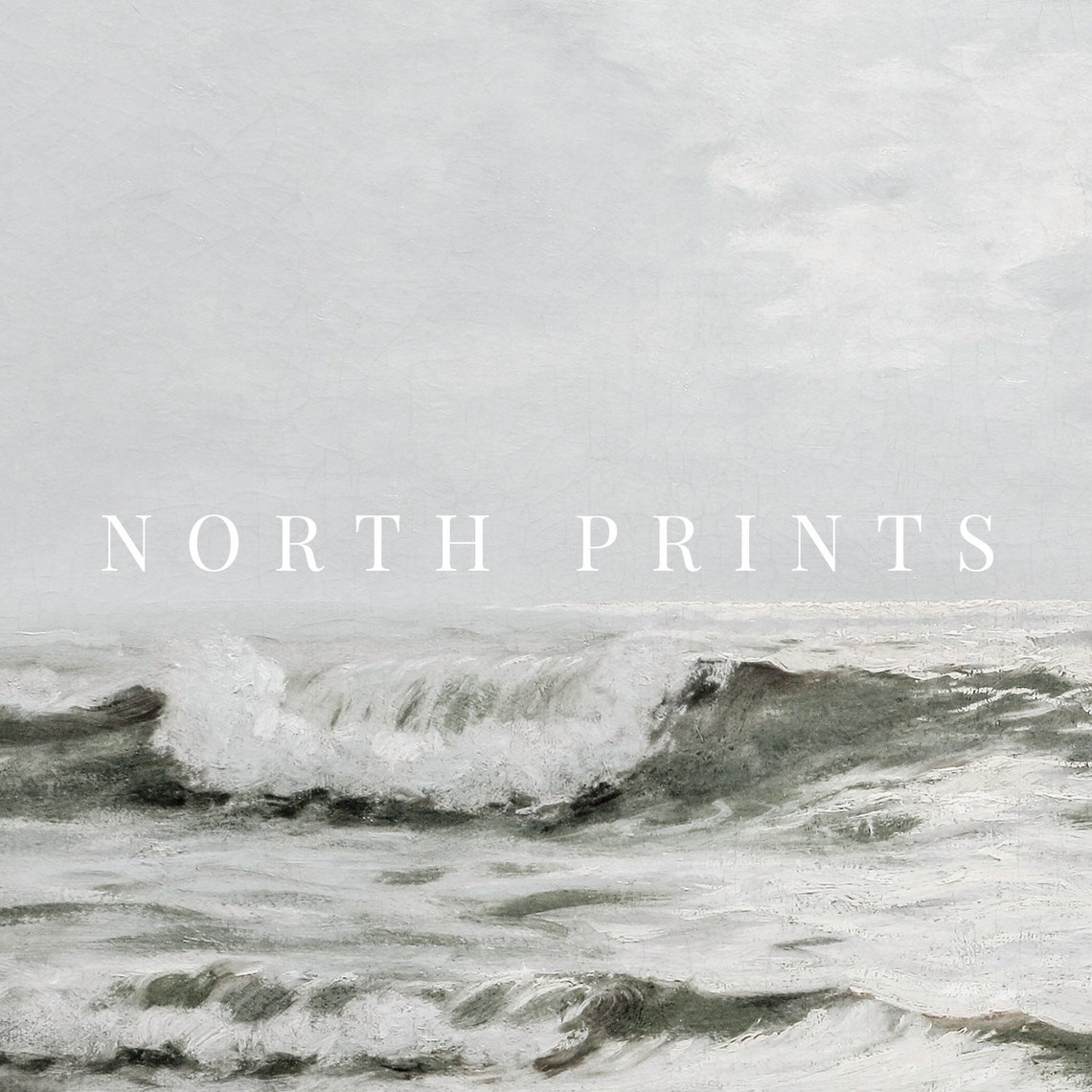 Gray Ocean Waves Breaking Muted Seascape Vintage Painting Wall Art - Image 4