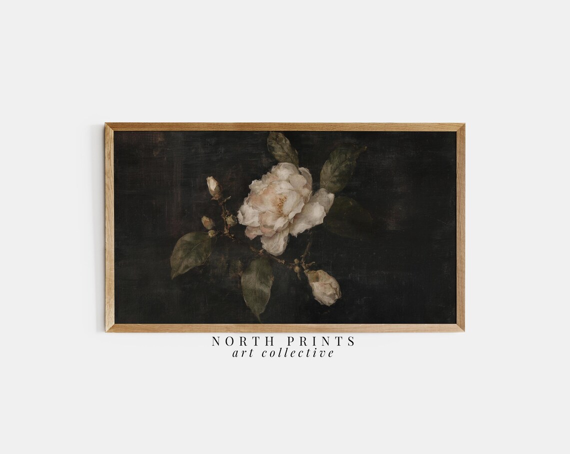 Moody Floral Gardenia Art Print, Dark Academia