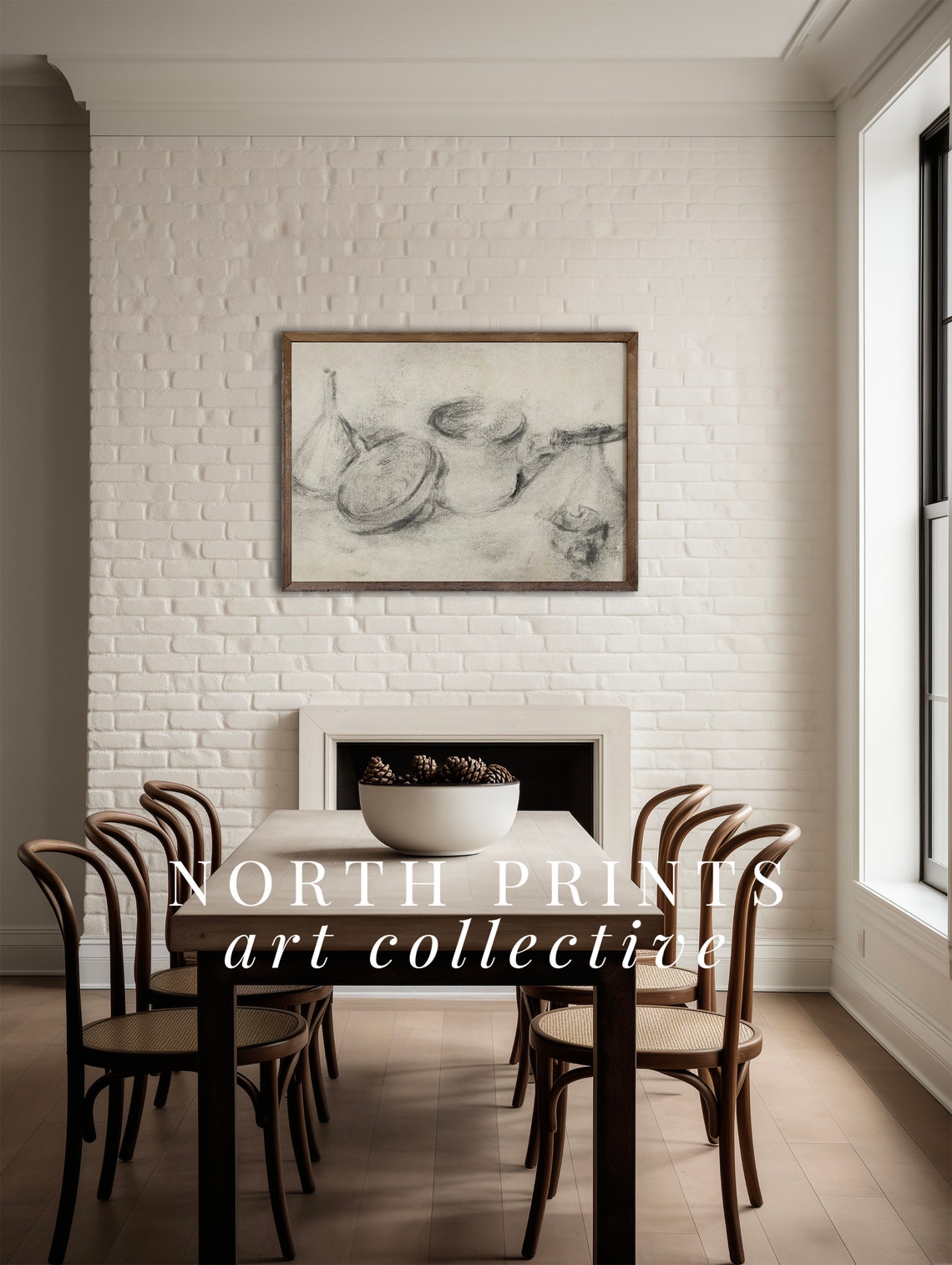 Antique Charcoal Still Life Sketch Pottery Pots Kitchen Poster - Image 4