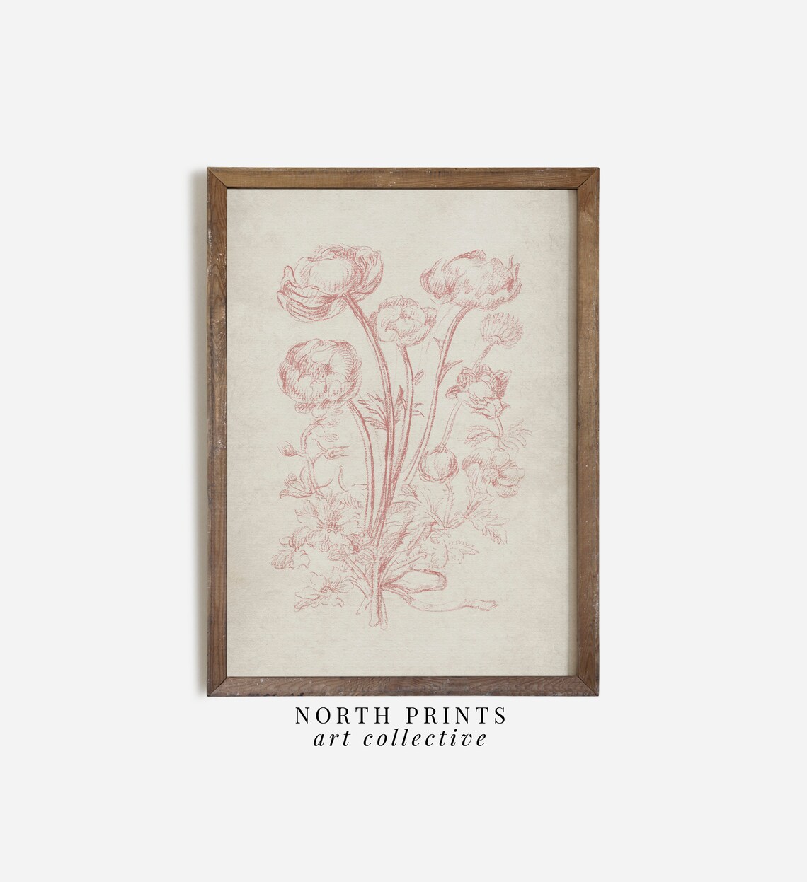 Coral Pink Flower Sketch Vintage Country Botanical Nursery Poster - Image 2