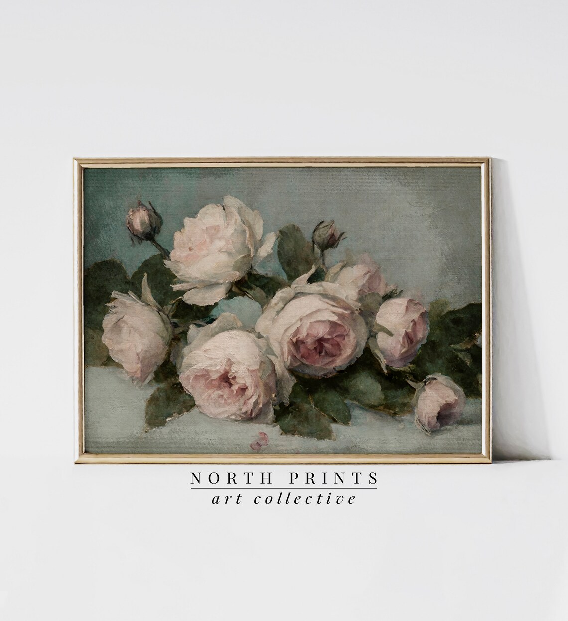 Pink Roses Vintage Flower Painting, Girls Room Decor